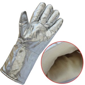 Aluminized Heat Resistant Leather Safety <b>Gloves</b> Cotton Lined Textured Full Coverage Anti-Slip Straight Cuff Non-Sterile Latex - Product Image 5