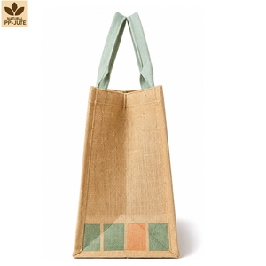 กระเป๋าช้อปปิ้งผ้ากระสอบเคลือบลายเรขาคณิตสีพาสเทล ขนาด 36x31.5x19 ซม. รับทำโลโก้ตามสั่ง ขายส่ง OEM แบรนด์ส่วนตัว ODM - Product Image 3