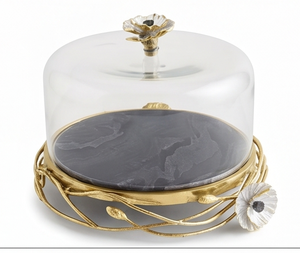 Assiette à gâteau ronde haut de gamme avec couvercle en verre, design floral, style glamour, pour servir des desserts lors de fêtes, dans les cuisines, les restaurants et les mariages - Product Image 1