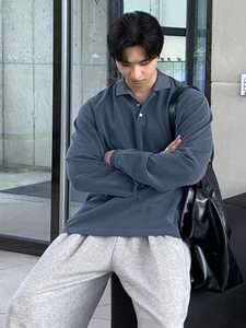 Polo à manches longues bleu polyvalent décontracté pour homme, printemps - Product Image 5