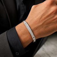 Bracelet jonc fin en argent sterling 925 avec zircone cubique, finition polie, minimaliste, pour homme, unisexe, pour mariage, fête, usage quotidien