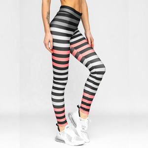 Custom Striped Yoga <b>Leggings</b> With Pink <b>Black</b> Gray Sublimation Print Spandex Polyester Four-Way Stretch Elastic Waist Pants - Product Image 4