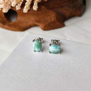 Pendientes ovalados de plata de ley 925 con larimar, pendientes de piedras preciosas naturales, joyería para mujer, regalo de Navidad para ella - Product Image 6