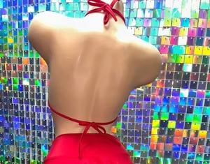 Conjuntos de bikini de dos piezas sin espalda con pedrería y diseño único de sujetador con círculo metálico, diseño personalizado, MOQ bajo. - Product Image 2