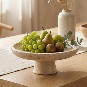 Bol décoratif en travertin naturel, 10 petits plateaux ovales sur piédestal, fait main, beige - Product Image 1