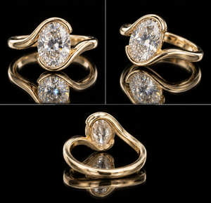 แหวนเพชรทรงรี 1.50 กะรัต รับรองโดย IGI แหวนหมั้นคลาสสิกทองคำแท้ 14K แบบ Bypass Half Bezel Solitaire แหวนแต่งงานสั่งทำพิเศษ - Product Image 3