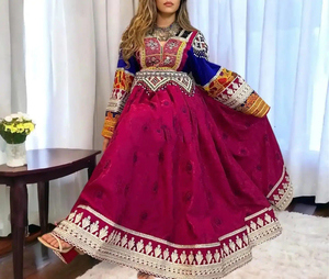 Afghan Girls Kuchi Ethnic Dress Long Sleeves Mirror Thread Work Fitted Waist Flared Hem Handmade Embroidery Afghan Kuchi Dress - Product Image 5