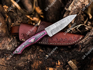 มีดเดินป่าล่าสัตว์เหล็กดามัสกัสพรีเมียม ด้ามไม้ปักก้า ใบมีดแบบฟิกซ์ สำหรับกิจกรรมเอาตัวรอดกลางแจ้ง ปลายใบมีดแบบดรอปพอยต์ ด้ามจับแบบฟูลแทง OEM/ODM MOQ ต่ำ - Product Image 5