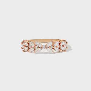 Diamond Half Eternity Stacking Bands Marquise Round Cut Lab Grown <b>Cluster</b> Prong Set 14K 18K Solid Gold Minimalist Stackable Ring - Product Image 3