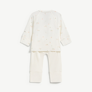 Ensemble 2 pièces pour bébé fille, imprimé floral, manches longues, boutons-pression, en coton et élasthanne, avec chaussons intégrés, nouveau-né, ODM Vietnam - Product Image 2