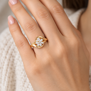 Bague Bypass Fleur de Poire Marquise, Or Massif 14K, Diamant de Laboratoire Certifié IGI, Bague Cocktail Romantique, Bijoux Personnalisés - Product Image 3