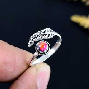 Pink Oyster Turquoise Leaf <b>Ring</b> 925 Sterling Silver <b>Adjustable</b> Boho Statement Jewelry Gift for Her - Product Image 1