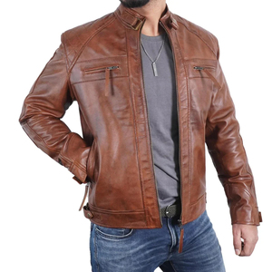 Fully Customized Genuine Cowhide Men <b>Leather</b> <b>Jackets</b> Stand Collar Front Logo Eco-Friendly Breathable Made Pakistan Wholesale - Product Image 5