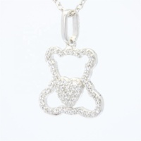 Collier Pendentif Ours Mignon en Argent Sterling 925 Plaqué Rhodium avec Zircon, Chaîne Rolo Européenne – Vente en Gros Populaire de Bijoux Fins