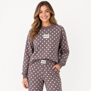 Graceful <b>Women</b> Crewneck Sweatshirt <b>Pants</b> Set Delta <b>Women</b> Casual Polka Dot Crewneck Sweatshirt And <b>Pants</b> 2 Piece <b>Lounge</b> Set - Product Image 1