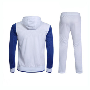 Men's White Blue Hooded Zipper Lightweight Towel Loop Tracksuit Full Length Breathable Polyester Sporty Casual Pants Side - Product Image 2