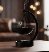 Porte-encens en fer noir avec chaîne suspendue, bol diffuseur d'huiles essentielles, cadeau
