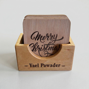 Juego de Posavasos de Madera Grabados con Láser con Soporte. Regalos Navideños Personalizados con Bordes Redondeados. Decoración al por Mayor - Product Image 2