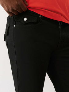 Men's Solid Color Cotton Bermuda Shorts Mid Waist Button Fly Casual Style <b>Black</b> Breathable Woven Fabric - Product Image 4