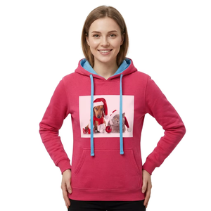Sweat-shirt rose vintage anti-rétrécissement pour femme, imprimé Noël chien chat, en coton, décontracté, à manches longues, avec poches, pour l'hiver - Product Image 3