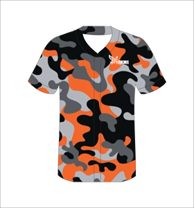 Maillot de baseball personnalisé gris orange camouflage sublimé, uniforme d'équipe boutonné, t-shirt de sport en polyester anti-humidité, OEM - Product Image 2