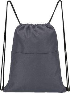 Hemistyles HM-W46 White Nylon <b>Drawstring</b> <b>Backpack</b> with Front Zipper Pocket 30-40L Capacity for Gym Sports Travel Outdoor Use - Product Image 1