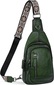 Elegant Green Leather Crossbody <b>Sling</b> <b>Bag</b> for Women Multi Functional Chest <b>Bag</b> with Adjustable Strap Durable Stitching - Product Image 3