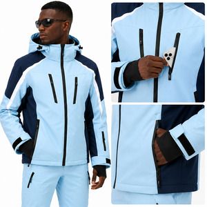 Ensemble veste et pantalon de ski imperméable pour homme, bleu clair marine, combinaison de snowboard d'hiver, coupe-vent, respirant, équipement de neige pour l'extérieur - Product Image 5