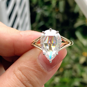 Anillo de Diamante Cultivado en Laboratorio de 5.25 Quilates con Corte Pera, Oro Blanco de 14K, Joyería Clásica para Compromiso y Boda, Original - Product Image 1