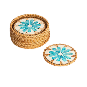 BEST SELLER - Set de table et sous-verre en rotin et nacre de haute qualité, durables, écologiques, tendance et éco-responsables pour la décoration - Product Image 1