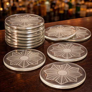 Golden Classic Starburst Handpainted Glass <b>Coaster</b> with <b>Heat</b> Resistant Non-Slip Design for Serving Cocktails and Whiskey - Product Image 1