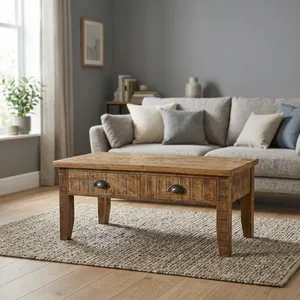 Table console rustique en bois massif avec deux tiroirs, meuble de rangement pour le salon, décoration intérieure - Product Image 5