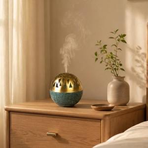 Best selling Luxury <b>Marble</b> and Brass Bakhoor Burner Arabic Incense Holder Decorative Oud Burner Home Fragrance Decor - Product Image 1