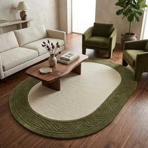 Modern Scandinavian Floral Pattern Wool Acrylic Medium Pile Thick Eco-Friendly Pet-Friendly Non-Slip Latex Backing <b>Oval</b> Area <b>Rug</b> - Product Image 5