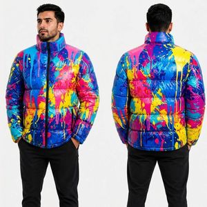 Chaqueta Acolchada para Hombre con Estampado Tie Dye Arcoíris, de Poliéster, Cómoda, Transpirable, Estilo Urbano - Product Image 1