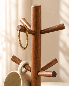 Good Quality Natural Beech Wooden Cup Holder Custom Logo Paper Towel Display <b>Rack</b> wooden mug tree stand Countertop coffee cup - Product Image 2