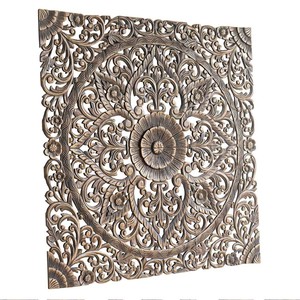 Mandala rond mural traditionnel en bois de sheesham brun artisanal - Sculpture artisanale de Moradabad Aqudus Saleem 45x45x2 cm - Product Image 1