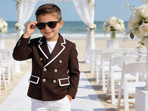 Boys Double Breasted <b>Blazer</b> Suit for Beach Wedding | Kids Formal Party <b>Blazer</b> <b>Set</b> with Contrast Piping - Product Image 1