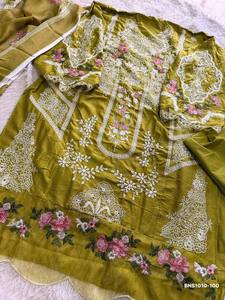 Colección Premium de Algodón Cambric con Bordado Intenso, Traje Largo Semi-Cosido (Salwar y Dupatta), Proveedor de la India - Product Image 5