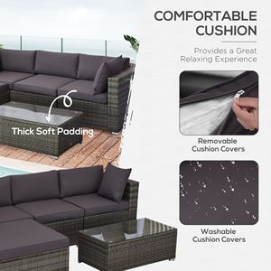 Set di Mobili da Esterno in Rattan a 5 Pezzi, Divano Componibile con Cuscini, Tavolino in Vetro per Uso Esterno - Product Image 5