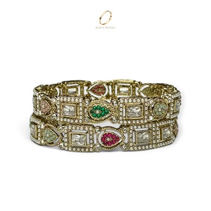 Royal Indian Wedding Zircon Stone Bangles Antique Gold Plated <b>Bracelet</b> Collection Factory Direct at Wholesale Price - Product Image 4