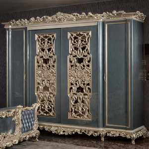 Luxury Victoria Classic Mahogany <b>Wardrobe</b> Hand Carved Gold Accent Elegant Wooden Closet Premium Bedroom Furniture Customized - Product Image 1