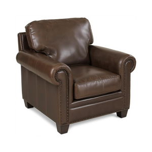 High End Genuine Cow Leather <b>Arm</b> <b>Chair</b> Classic Upholstered Single Sofa Rolled <b>Arm</b> Nailhead Trim for Living Room Hotel Use - Product Image 2