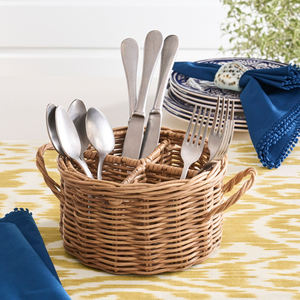Panier de rangement rustique en rotin tressé pour ustensiles de cuisine, organisateur de couverts et de cuillères, présentoir à bouteilles de vin, boîte de rangement - Product Image 3