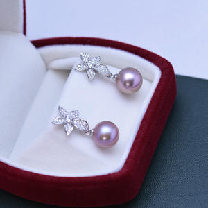 Pendientes Colgantes de Plata de Ley S925 con Perlas de Agua Dulce de 9-10 mm, Versátiles, de Zhuji, con Luz Intensa y Pequeñas Imperfecciones, Venta al por Mayor, Suministro Transfronterizo en Vivo - Product Image 2