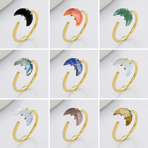 Crescent <b>Moon</b> Lapis Gemstone <b>Ring</b> Gold Plated – Faceted Statement Wholesale <b>Ring</b> - Product Image 2