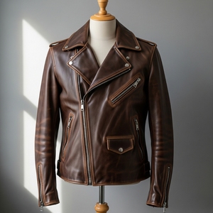 Veste en cuir marron pour homme, veste de motard vintage, veste de moto classique, veste Cafe Racer, cuir véritable, logo personnalisé, uni - Product Image 2