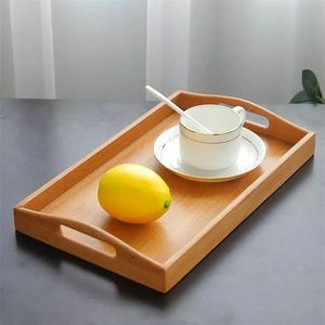 Bandeja de Servir Rectangular de Bambú con Asa, Diseño Minimalista, Duradera, Ecológica, Plato de Madera Hecho a Mano para Restaurante o Cafetería - Product Image 1