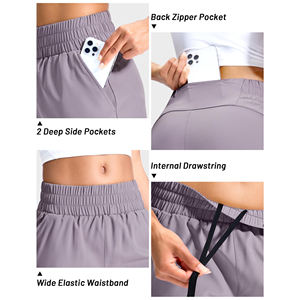 Shorts pour femmes, taille haute, vêtements de sport, tenue d'été pour la salle de sport, ceinture élastique avec poches, shorts de course pour femmes - Product Image 3