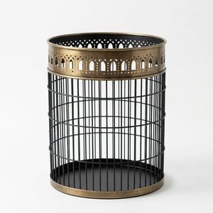 Handmade 26 cm Black Antique Brass Galvanised Iron Wire Basket Pierced Arch Collar Chhalni Punch Plate Elegant Waste Bin H - Product Image 6